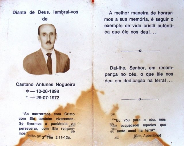 Santinho funerário de Caetano Antunes Nogueira