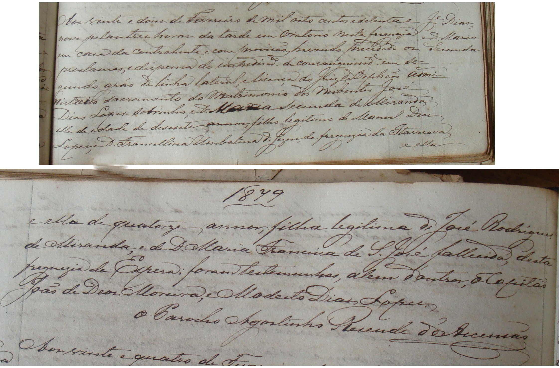 Registro de casamento de José Dias Lopes Sobrinho e Maria Secunda de Miranda